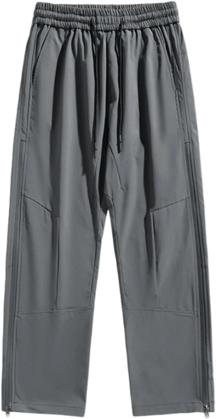 Bidobibo Cargo Work Pants for Men Stretch Elastic Waist Drawstring Pants Side Zip Tactical Pants Multi-Pocket Cargo Pants