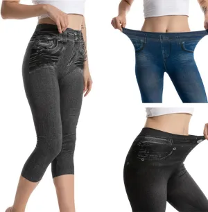 Binmer Women's Denim Capri Jeans Casual High Waisted Skinny Leggings Stretchy Pull On Waisted Casual Pants with Decor Pockets