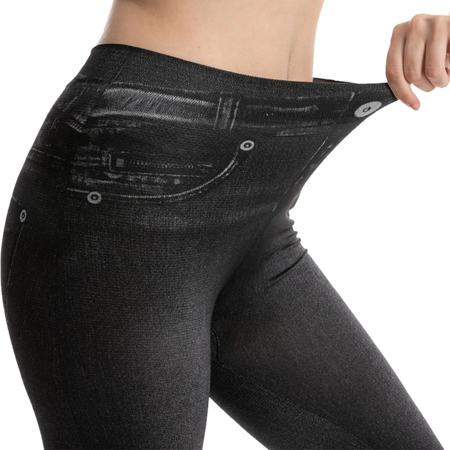 Binmer Women's Denim Capri Jeans Casual High Waisted Skinny Leggings Stretchy Pull On Waisted Casual Pants with Decor Pockets