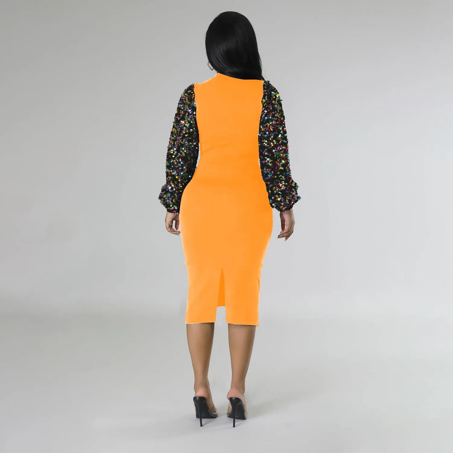 BOGURST Sequin Long Sleeve Dresses for Women Evening Party Crew Neck Club Cocktail Dresses