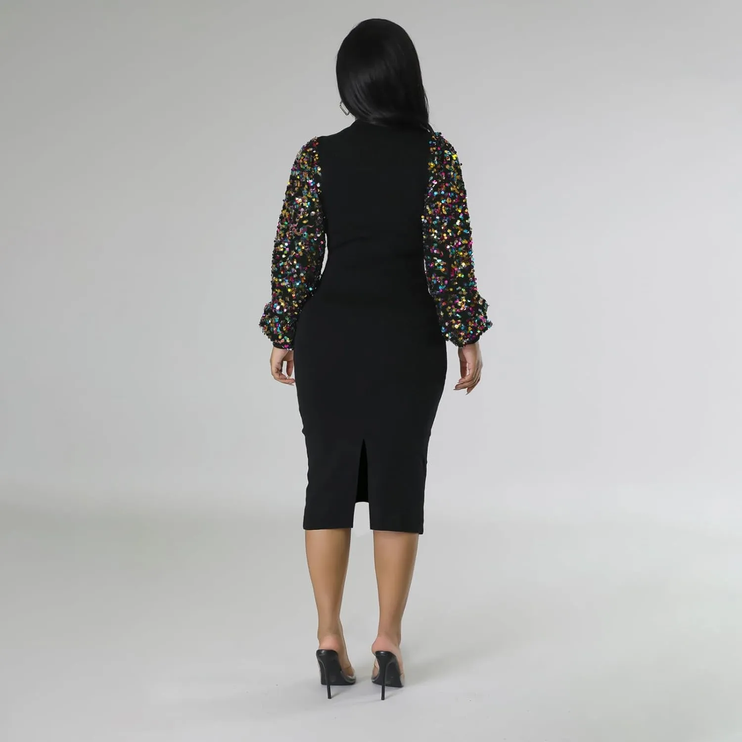 BOGURST Sequin Long Sleeve Dresses for Women Evening Party Crew Neck Club Cocktail Dresses