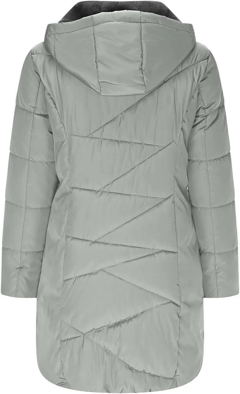 Borniu Women's Hooded Warm Winter Coat Quilted Thicken Puffer Jacket Fleece Lined Down Jacket Outerwear with Pockets