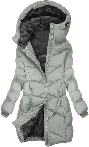 Borniu Women's Hooded Warm Winter Coat Quilted Thicken Puffer Jacket Fleece Lined Down Jacket Outerwear with Pockets