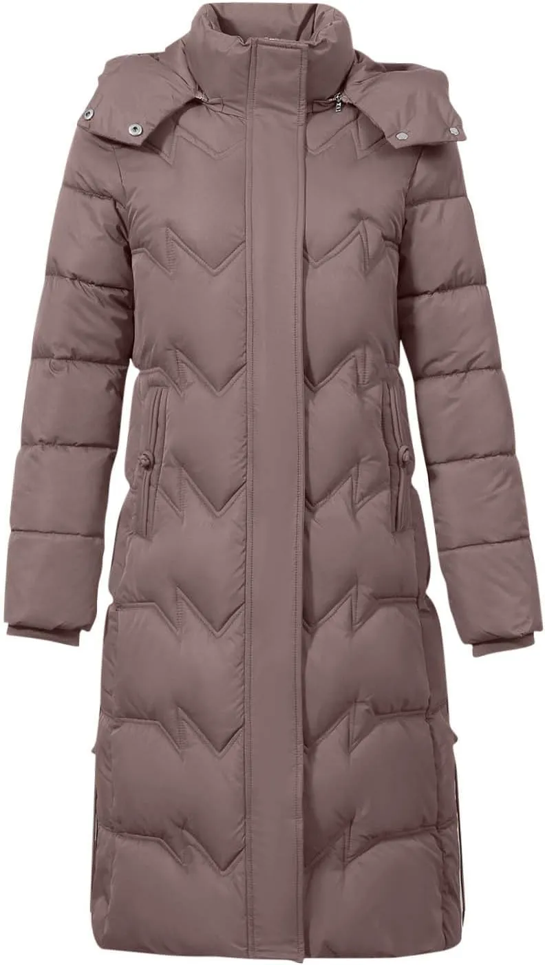Borniu Women's Winter Down Jacket Long Quilted Puffer Coat Warm Hooded Slim Fit Outerwear Outdoor Thickened Puffer Jacket