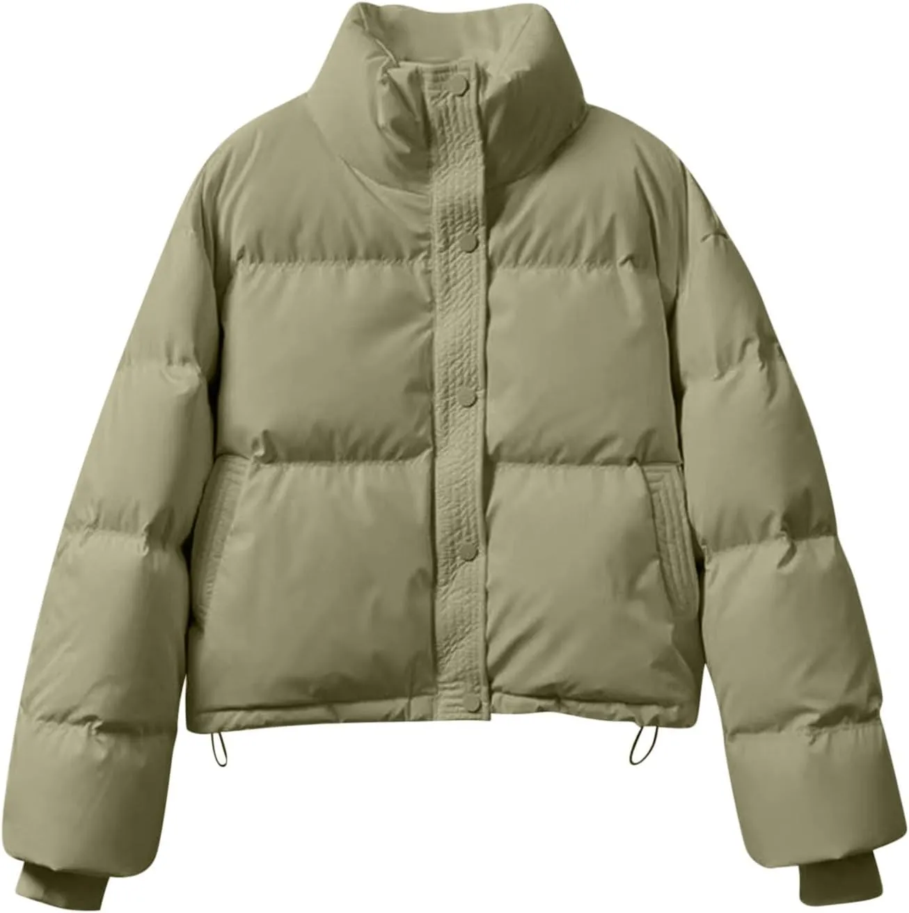 Borniu Womens Winter Quilted Jackets Long Sleeve Full Zip Puffer Jacket Stand Collar Baggy Short Down Coats with Pockets