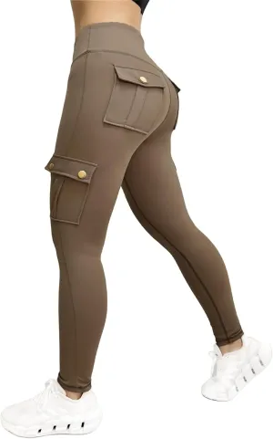 Butt Lifting Leggings for Women Workout Slim Fit High Waist Tummy Control Cargo Pants Gym Yoga Leggings with Pockets