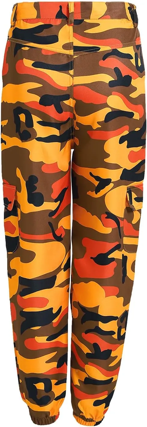 Camo Cargo Pants for Women High Waist Camouflage Jeans Pants Streetwear Pockets Retro Women Cargo Joggers Harem Pants