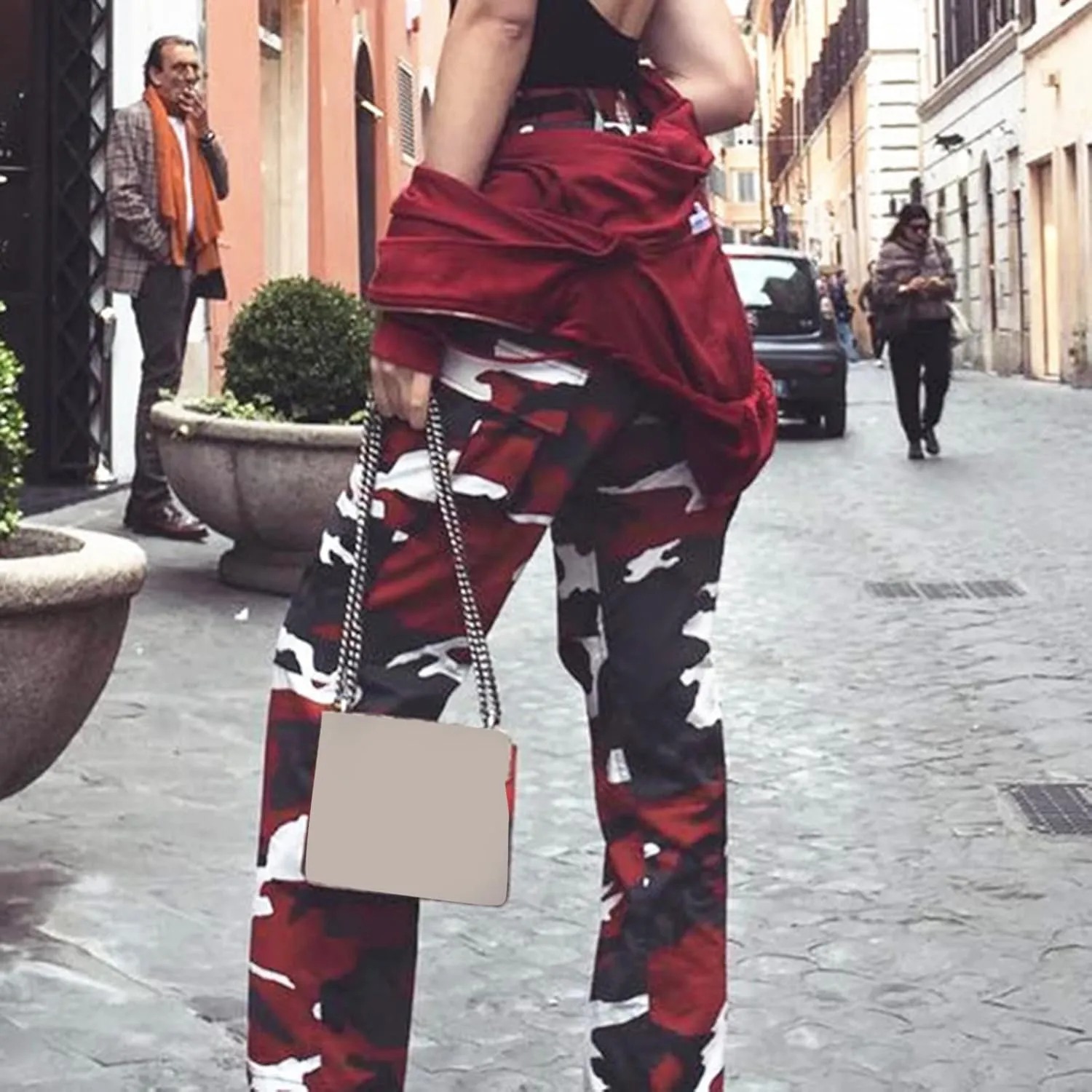 Camo Cargo Pants for Women High Waist Camouflage Jeans Pants Streetwear Pockets Retro Women Cargo Joggers Harem Pants