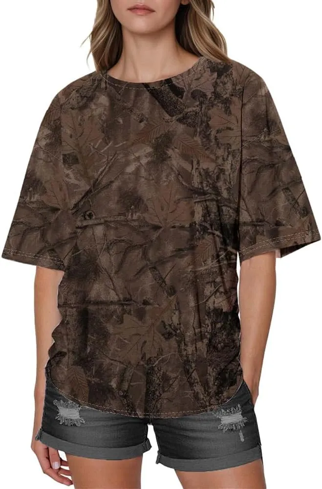 Camo Oversized Shirt Y2k Crewneck Maple Leaf Printed Short Sleeve Unisex Summer Graphic Tees
