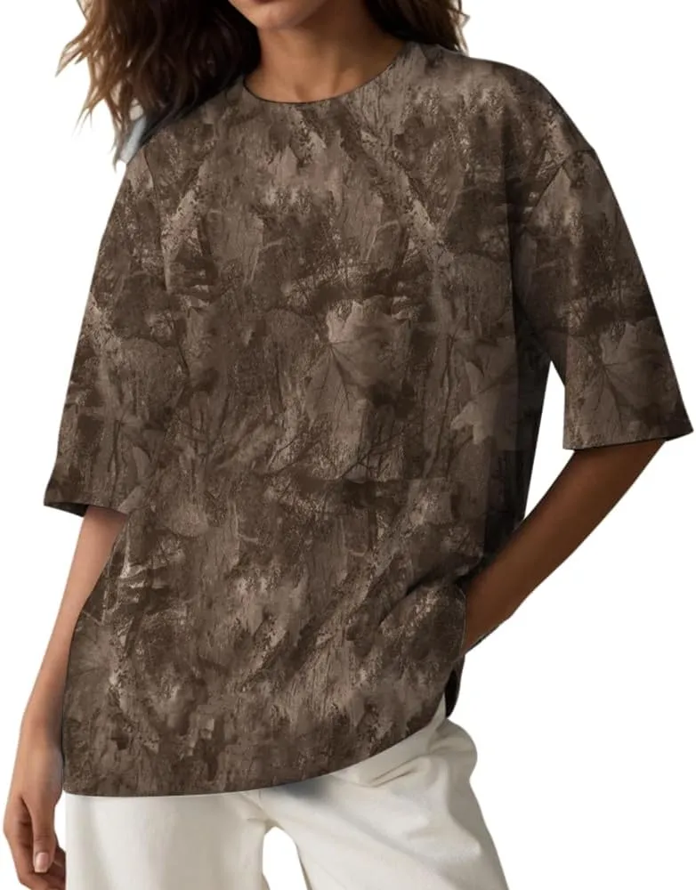 Camo Oversized Shirt Y2k Crewneck Maple Leaf Printed Short Sleeve Unisex Summer Graphic Tees