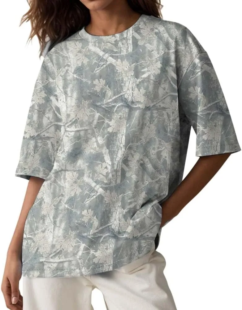 Camo Oversized Shirt Y2k Crewneck Maple Leaf Printed Short Sleeve Unisex Summer Graphic Tees