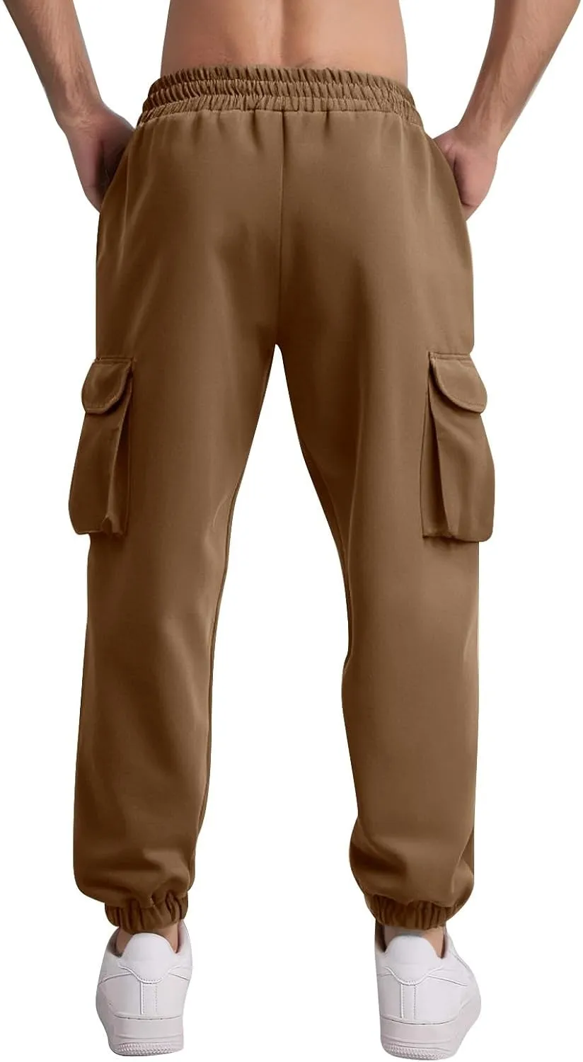Cargo Pants for Men Casual Slim Fit Drawstring Waist Cargo Pants with Multi Pockets Trendy Outdoor Pants Streetwear