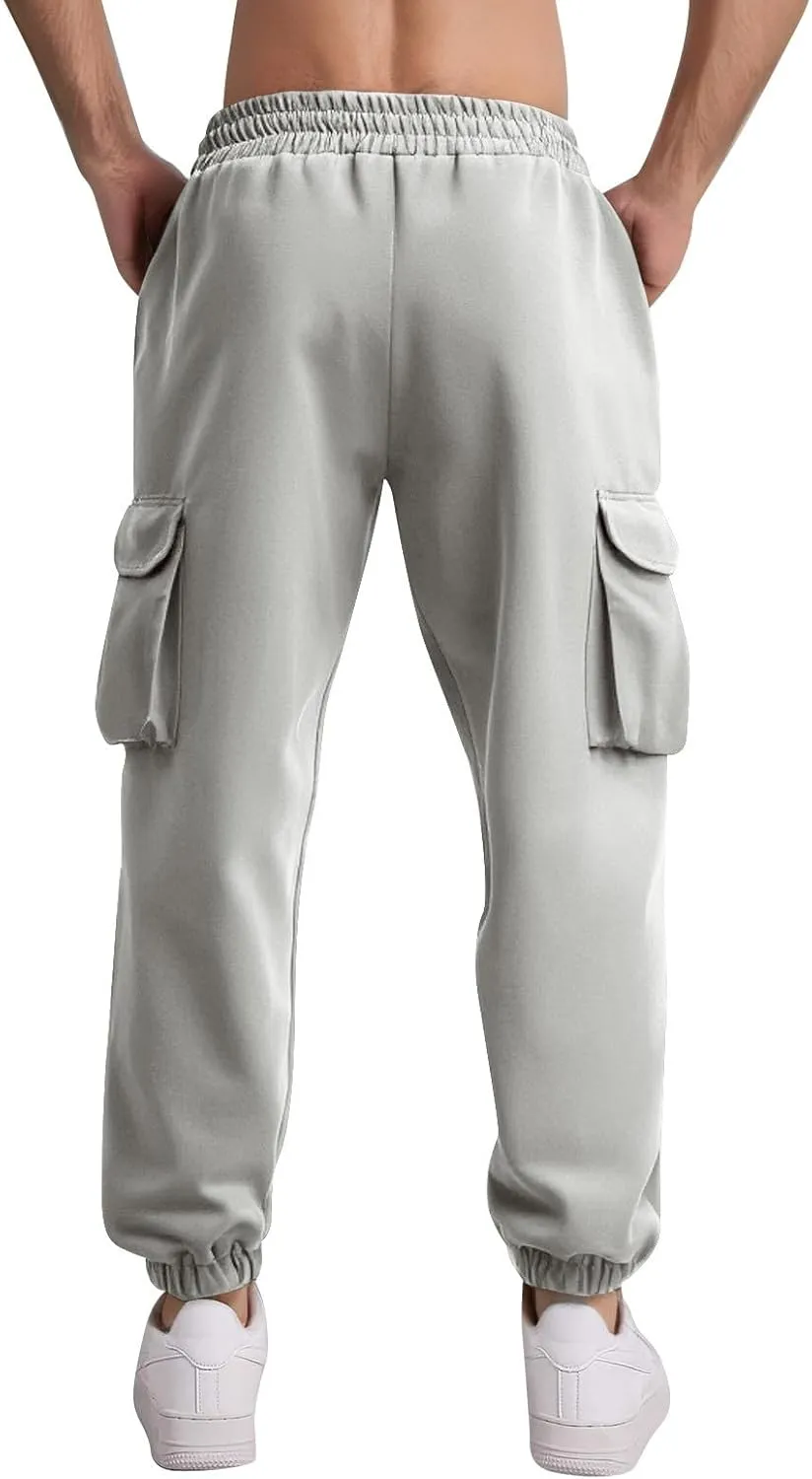 Cargo Pants for Men Casual Slim Fit Drawstring Waist Cargo Pants with Multi Pockets Trendy Outdoor Pants Streetwear