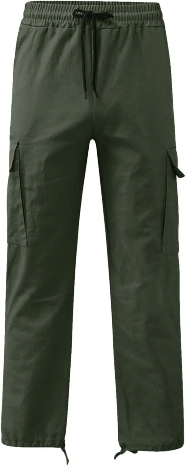Cargo Pants for Men Drawstring Cargo Pants Workout Athletic Pants Elastic Waist Jogging Loose Straight Leg Work Pants