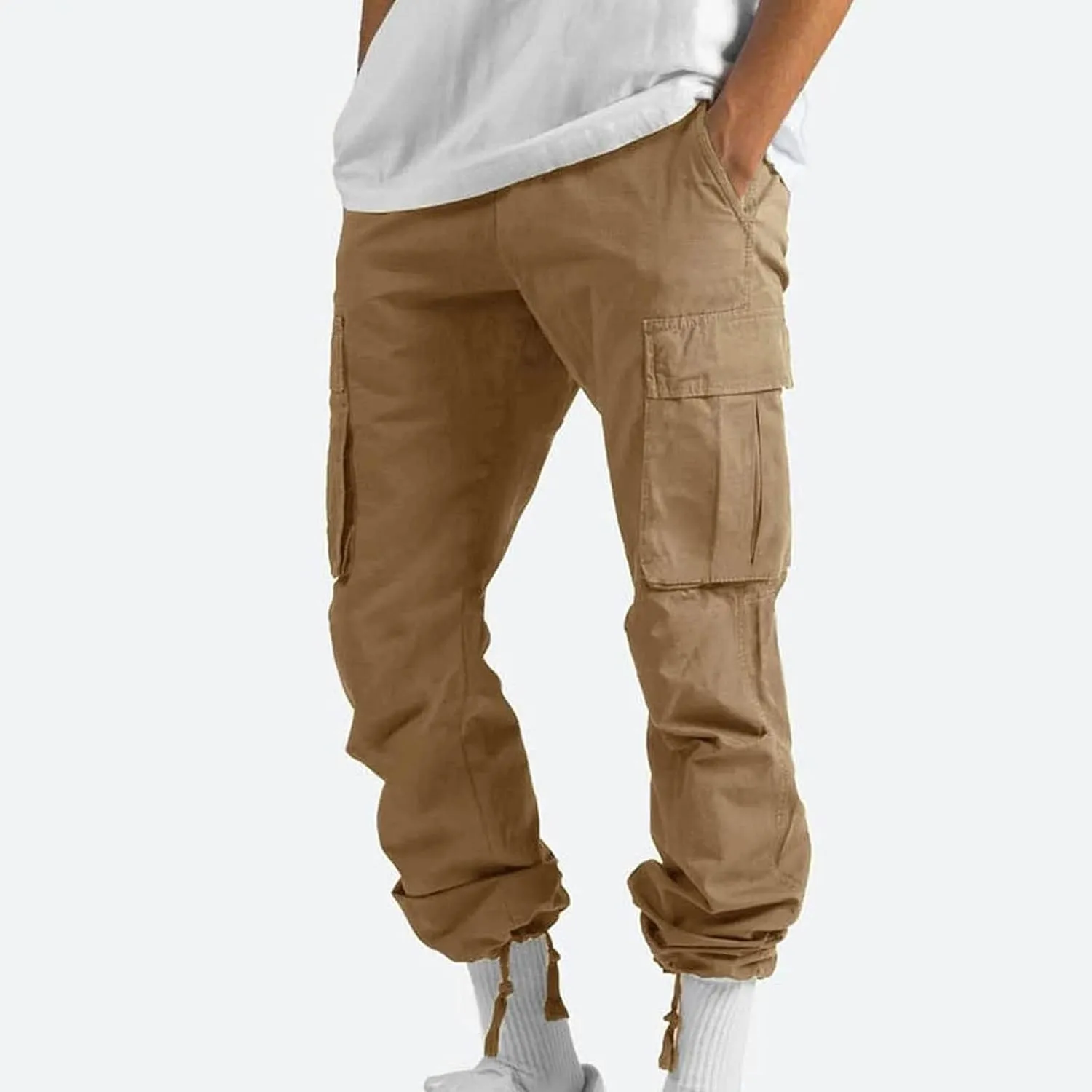 Cargo Pants for Men Drawstring Cargo Pants Workout Athletic Pants Elastic Waist Jogging Loose Straight Leg Work Pants