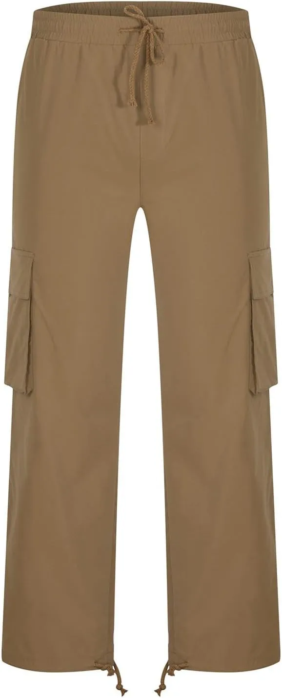 Cargo Pants for Men Drawstring Cargo Pants Workout Athletic Pants Elastic Waist Jogging Loose Straight Leg Work Pants