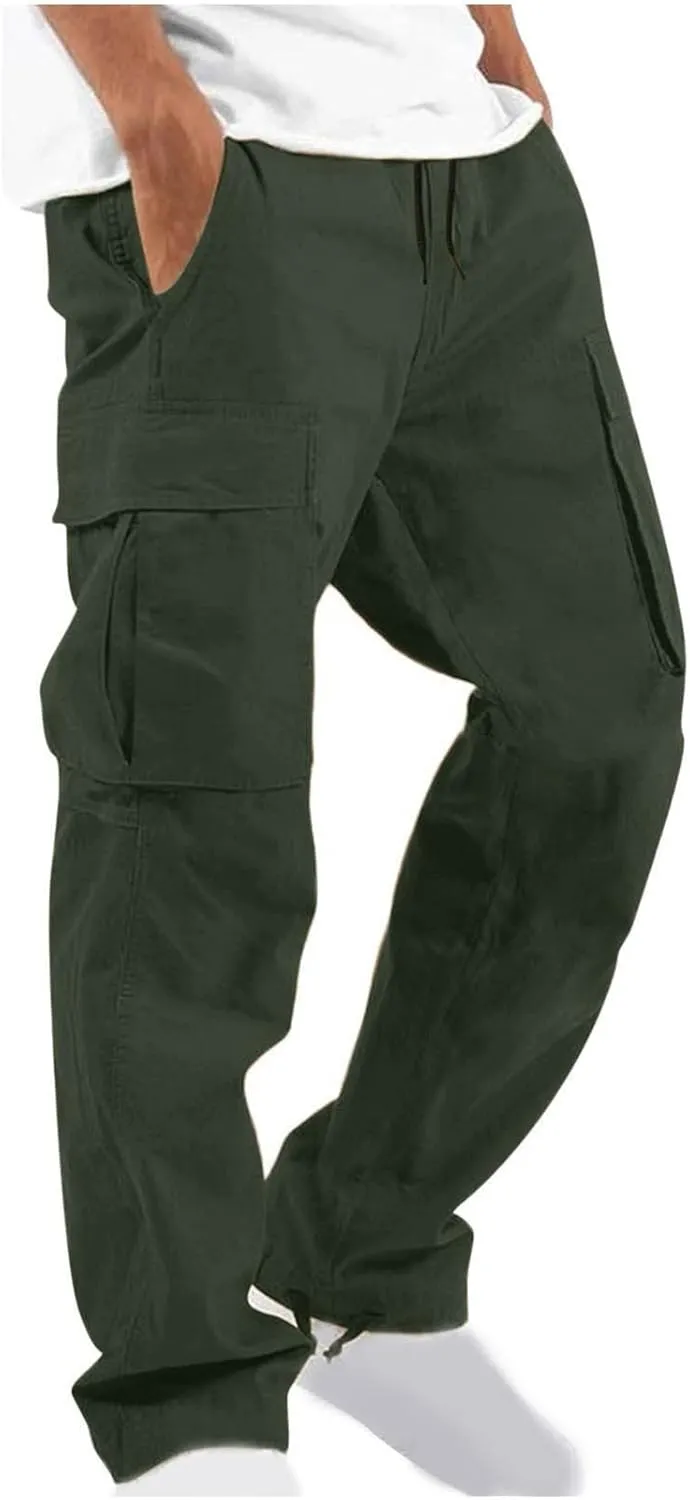 Cargo Pants for Men Drawstring Cargo Pants Workout Athletic Pants Elastic Waist Jogging Loose Straight Leg Work Pants