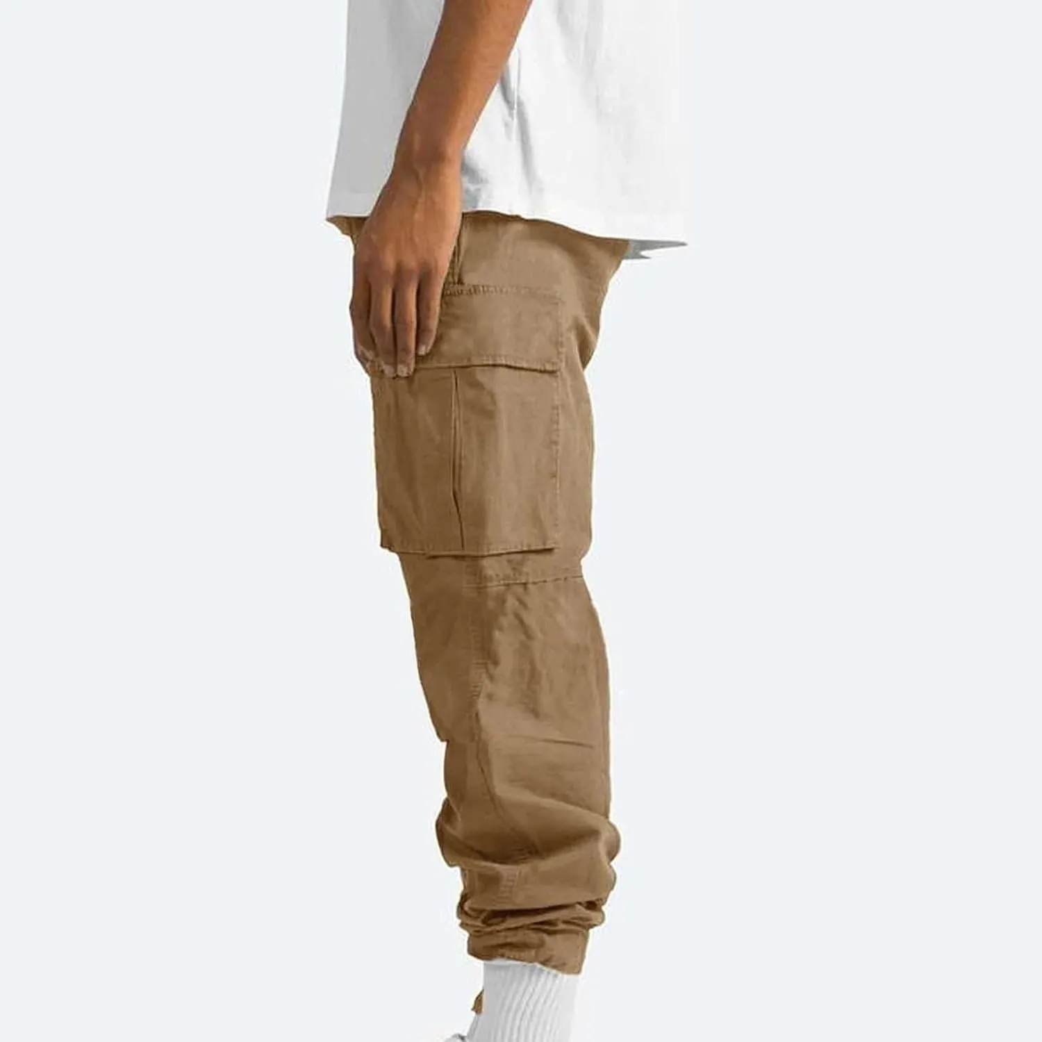 Cargo Pants for Men Drawstring Cargo Pants Workout Athletic Pants Elastic Waist Jogging Loose Straight Leg Work Pants
