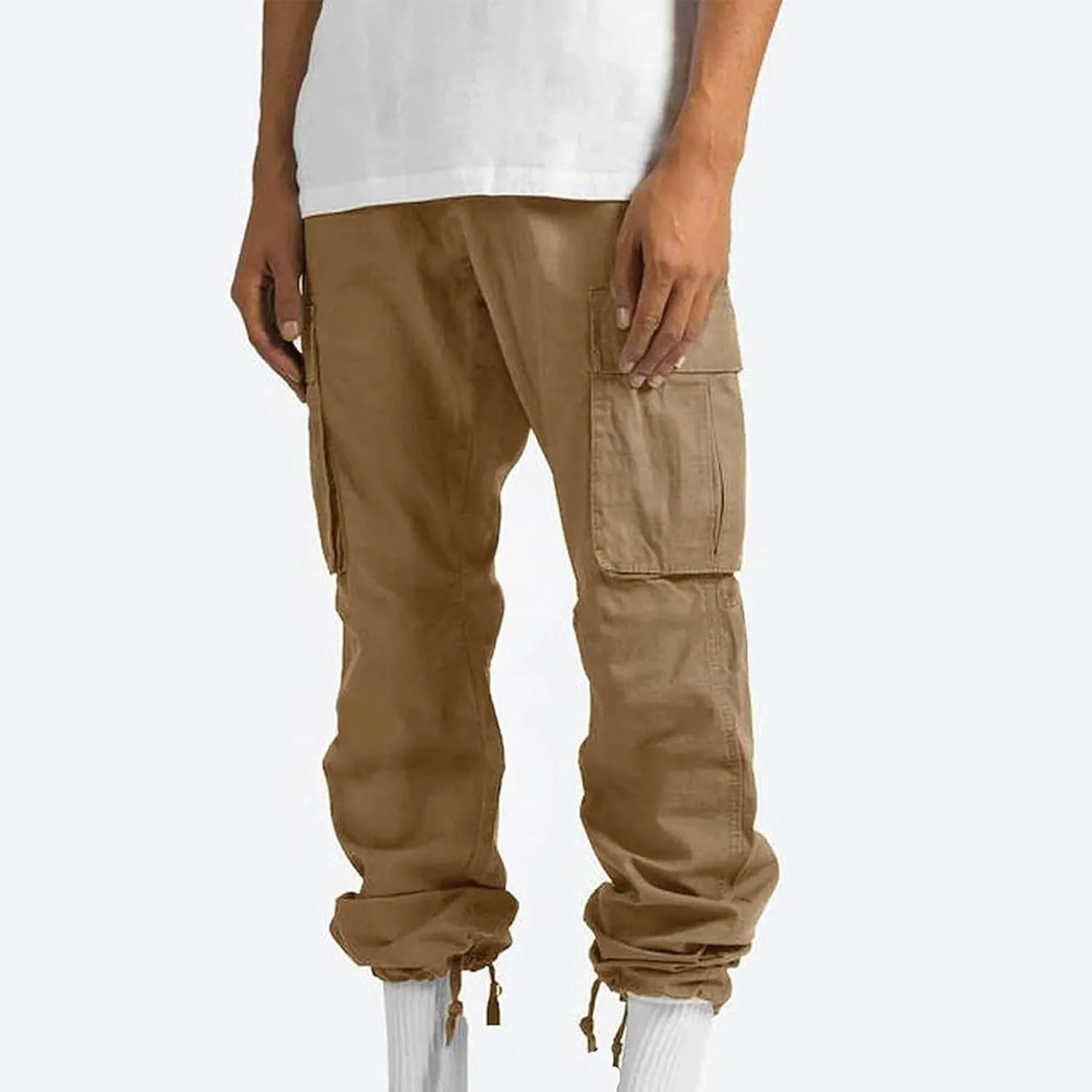 Cargo Pants for Men Drawstring Cargo Pants Workout Athletic Pants Elastic Waist Jogging Loose Straight Leg Work Pants