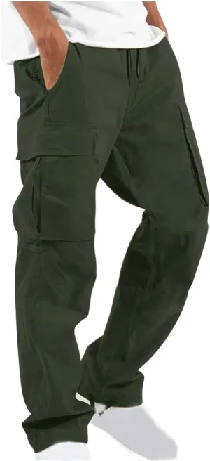Cargo Pants for Men Drawstring Cargo Pants Workout Athletic Pants Elastic Waist Jogging Loose Straight Leg Work Pants