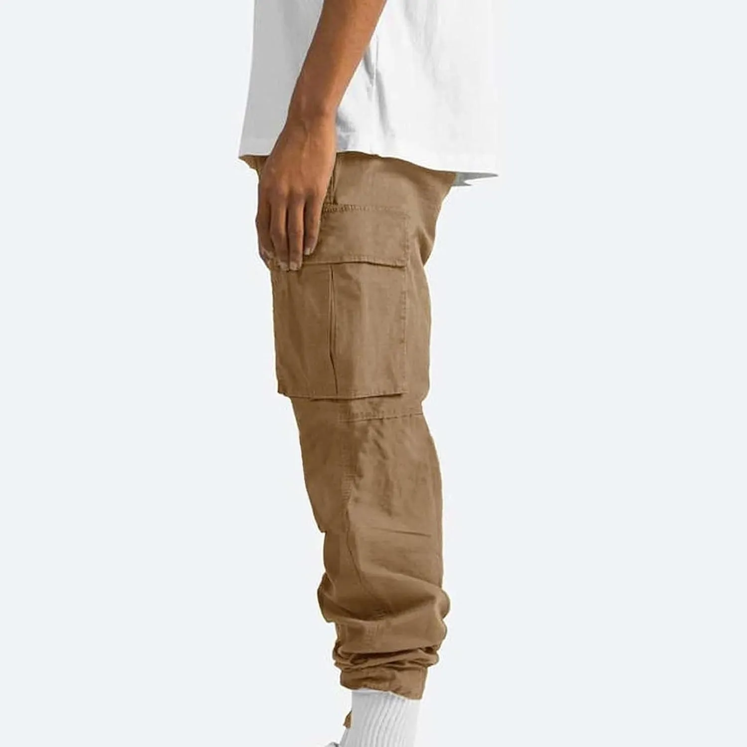 Cargo Pants for Men Drawstring Cargo Pants Workout Athletic Pants Elastic Waist Jogging Loose Straight Leg Work Pants