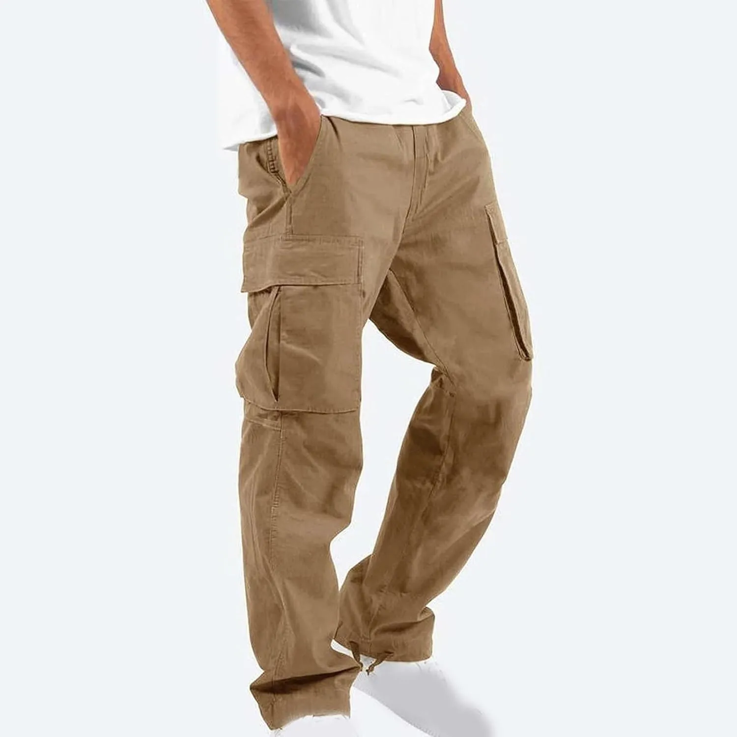 Cargo Pants for Men Drawstring Cargo Pants Workout Athletic Pants Elastic Waist Jogging Loose Straight Leg Work Pants