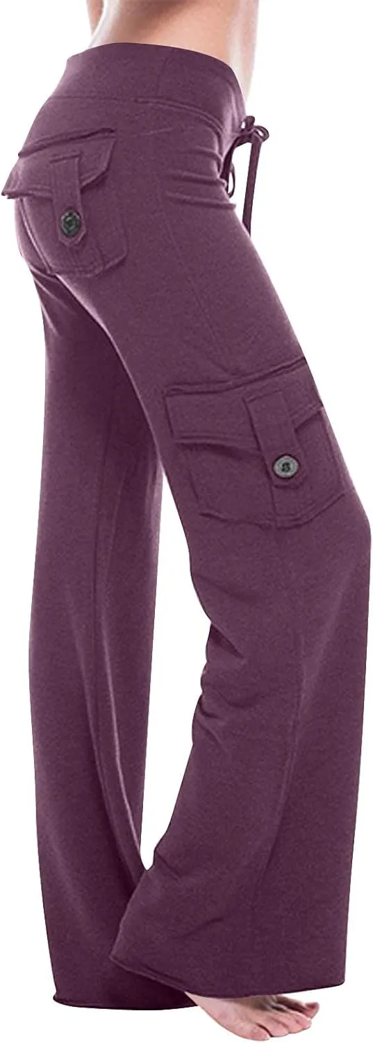 Cargo Pants for Women Plus Size High Waist Wide Leg Lounge Trousers Yoga Bootcut Flare Pant with Multi Pockets