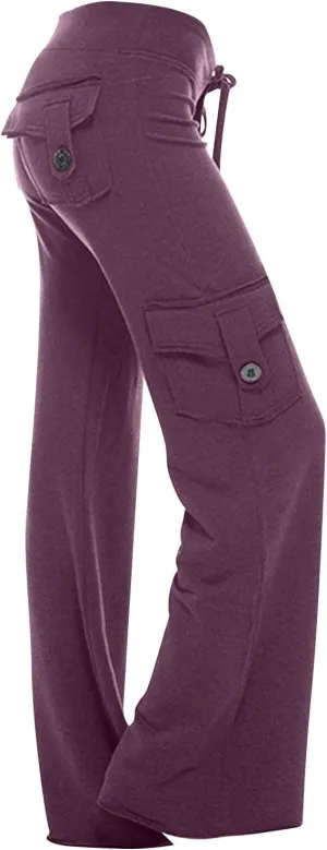Cargo Pants for Women Plus Size High Waist Wide Leg Lounge Trousers Yoga Bootcut Flare Pant with Multi Pockets