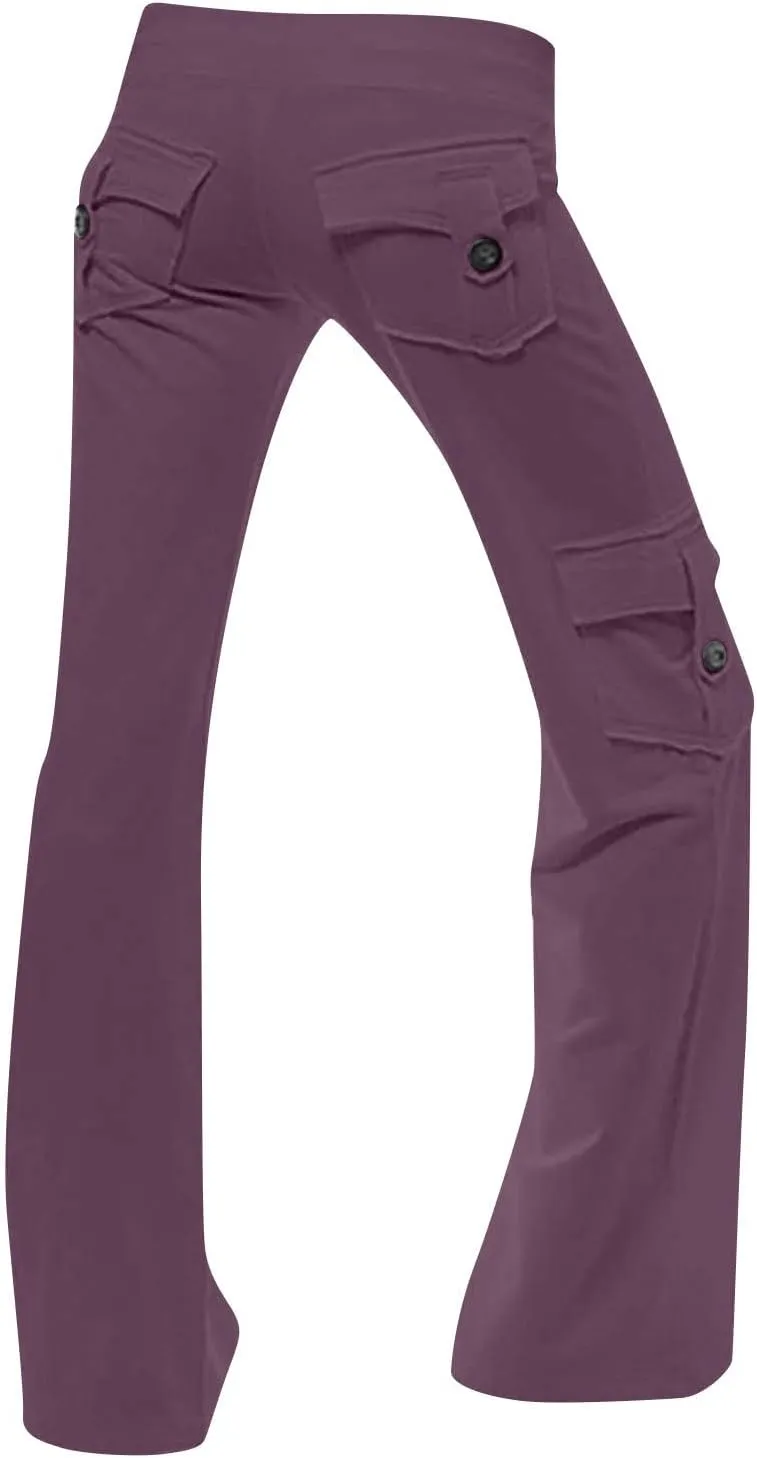 Cargo Pants for Women Plus Size High Waist Wide Leg Lounge Trousers Yoga Bootcut Flare Pant with Multi Pockets