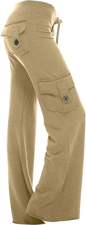Cargo Pants Women Bootcut Yoga Pants High Waist Wide Leg Stretchy Flare Leggings Soft Workout Cargo Sweatpants with Pockets