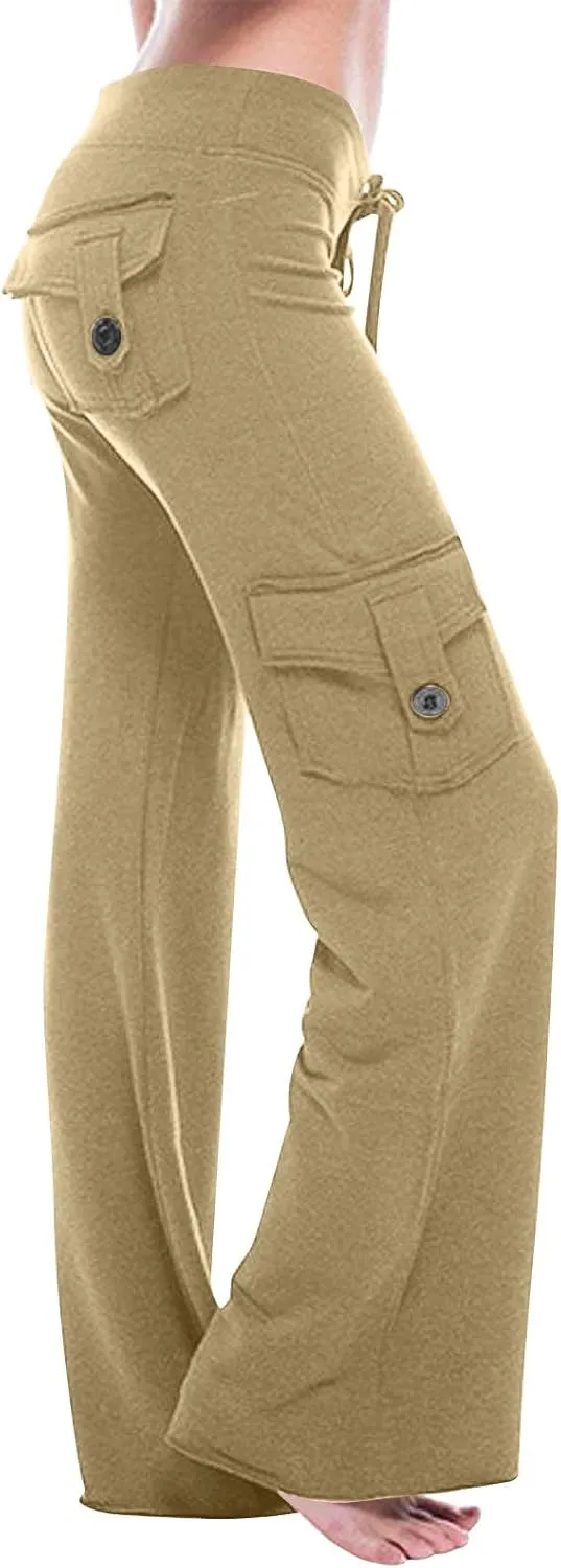 Cargo Pants Women Bootcut Yoga Pants High Waist Wide Leg Stretchy Flare Leggings Soft Workout Cargo Sweatpants with Pockets