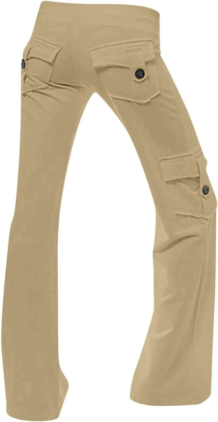 Cargo Pants Women Bootcut Yoga Pants High Waist Wide Leg Stretchy Flare Leggings Soft Workout Cargo Sweatpants with Pockets