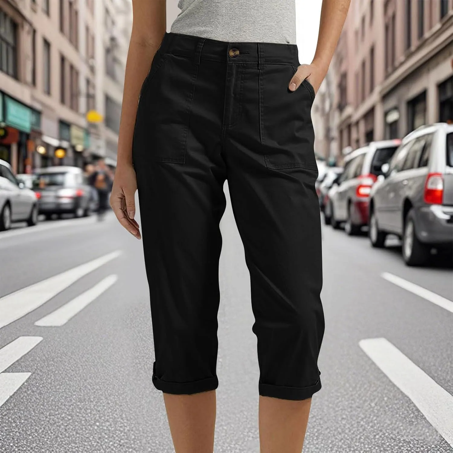 Cargo Pants Women Cargo Capris Capri Pants Dressy Joggers Casual Pull On Cropped Pants with Pockets Work Pants