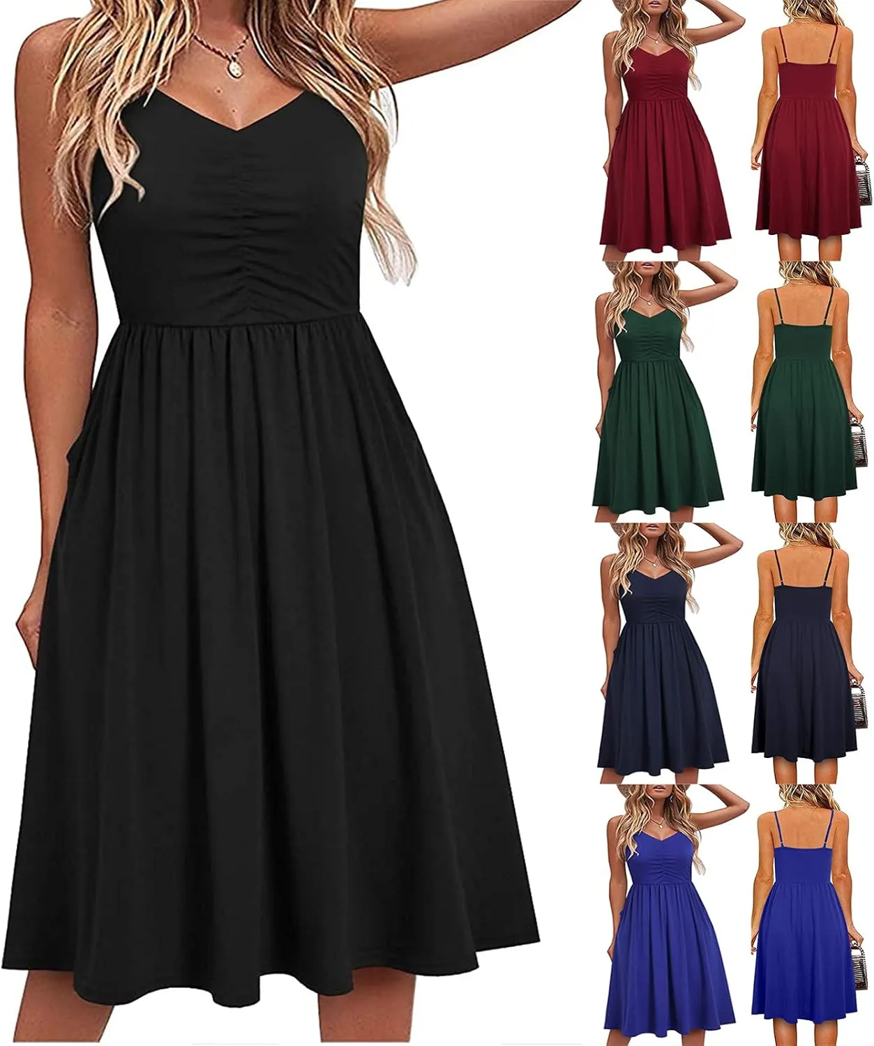 Casual Dresses for Women Spaghetti Strap Dress Sleeveless Dresses with Pockets Flowy Swing Shift Dresses Print Dress