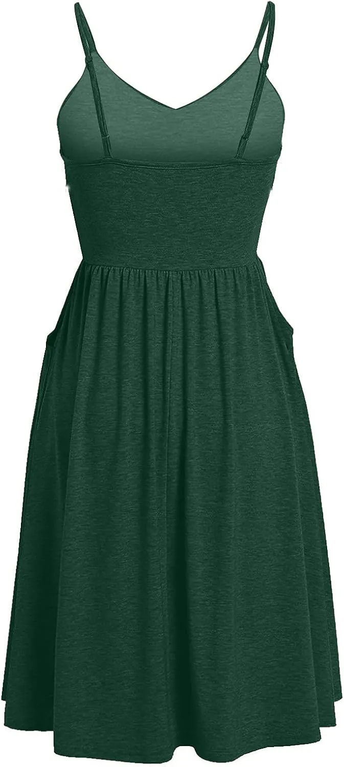Casual Dresses for Women Spaghetti Strap Dress Sleeveless Dresses with Pockets Flowy Swing Shift Dresses Print Dress