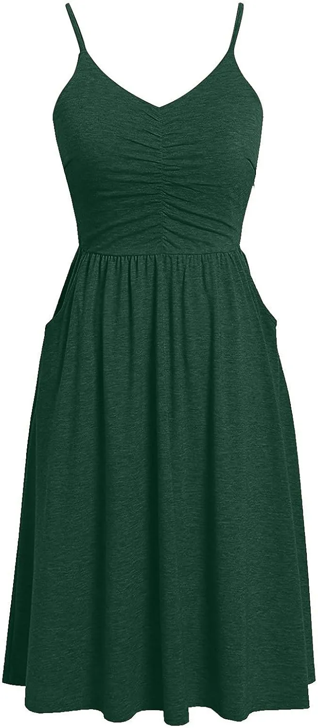 Casual Dresses for Women Spaghetti Strap Dress Sleeveless Dresses with Pockets Flowy Swing Shift Dresses Print Dress