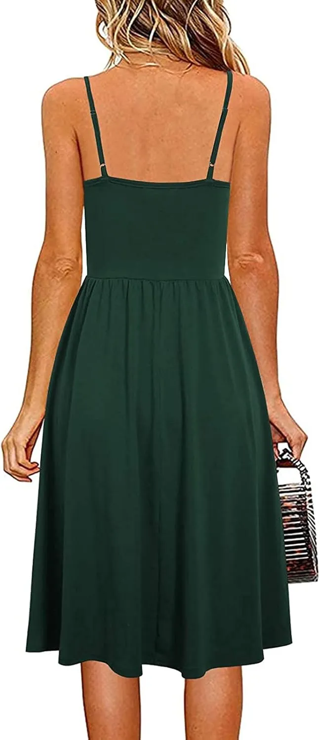 Casual Dresses for Women Spaghetti Strap Dress Sleeveless Dresses with Pockets Flowy Swing Shift Dresses Print Dress