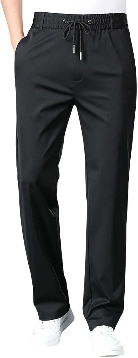 Casual Suit Pants for Men Business Office Work Straight Leg Trousers Fashion Drawstring Stretch Loose Pants Plus Size