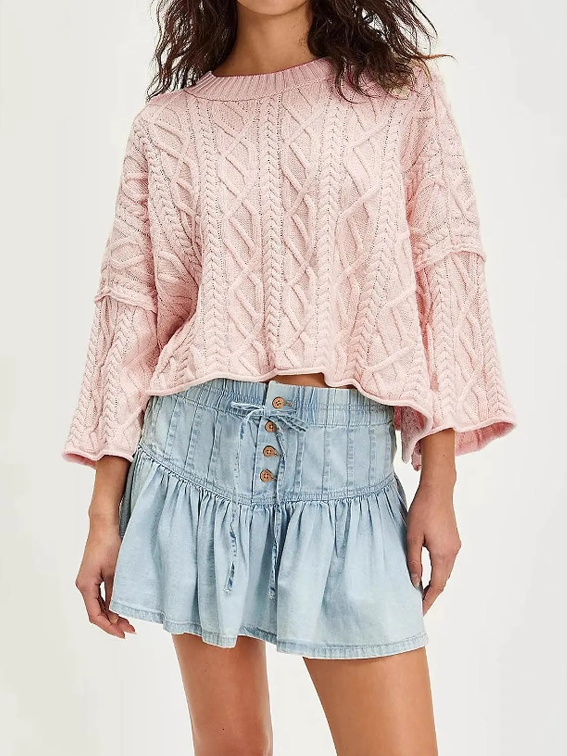 CHARTOU Women's Cute Y2k Pleated Mini Jean Skirt Ruffle Drawstring Short A Line Denim Skirts
