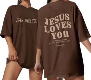 Christian Oversized Shirt for Women Jesus Love You T Shirts Religious Bible Verse Jesus Inspirational Loose Tees Top