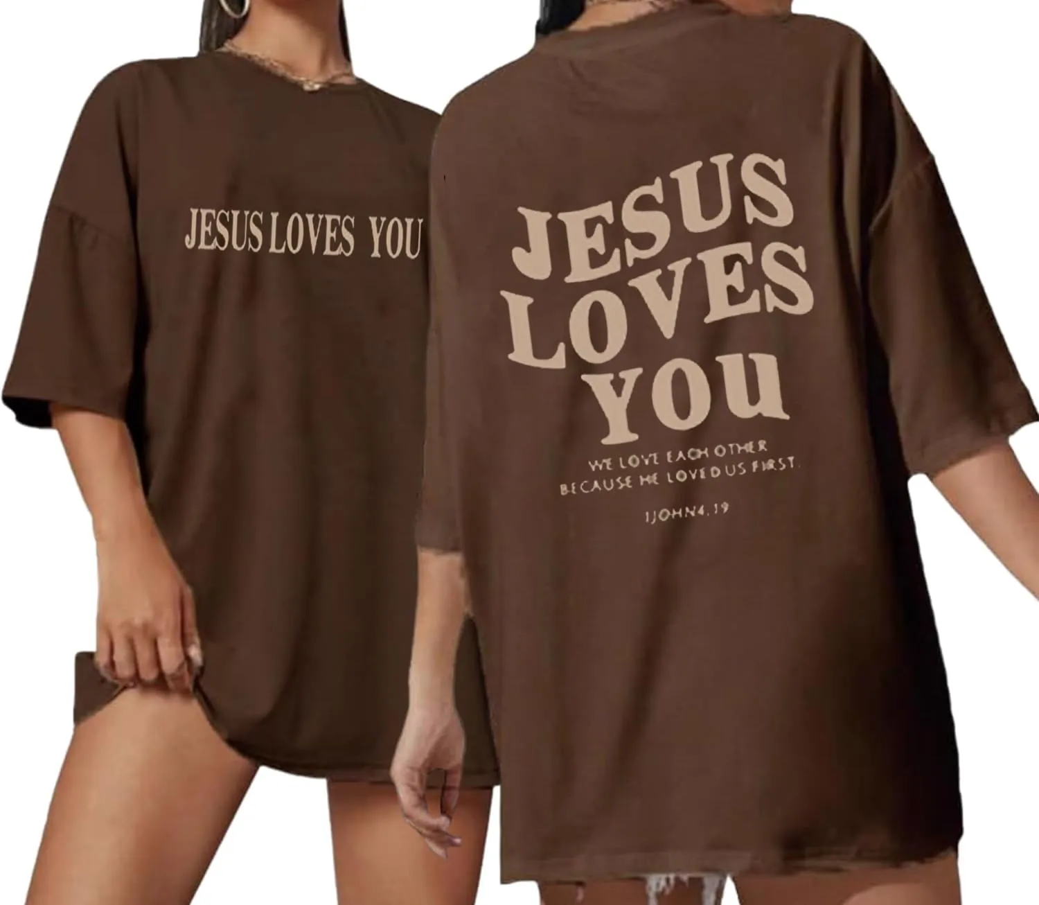 Christian Oversized Shirt for Women Jesus Love You T Shirts Religious Bible Verse Jesus Inspirational Loose Tees Top