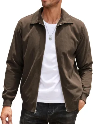 COOFANDY Men's Casual Corduroy Jacket Lightweight Zip Up Vintage Jacket Collared Bomber Jacket