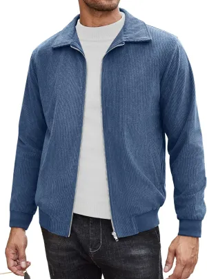 COOFANDY Men's Casual Corduroy Jacket Lightweight Zip Up Vintage Jacket Collared Bomber Jacket