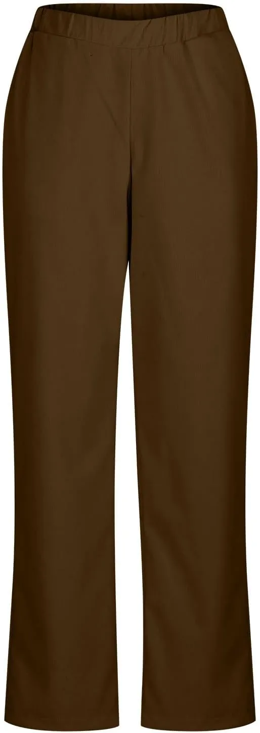 Corduroy Pants for Women Elastic High Waist Pull On Straight Leg Slacks Casual Spring Fall Trousers with Pockets
