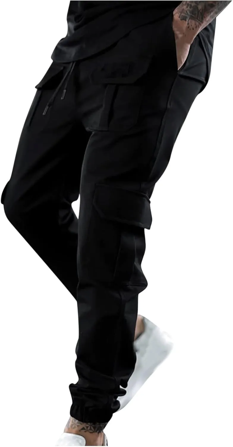 Cotton Joggers for Men Casual Drawstring Athletic Jogger Gym Workout Jogging Pants Straight Cargo Pants Sweatpants