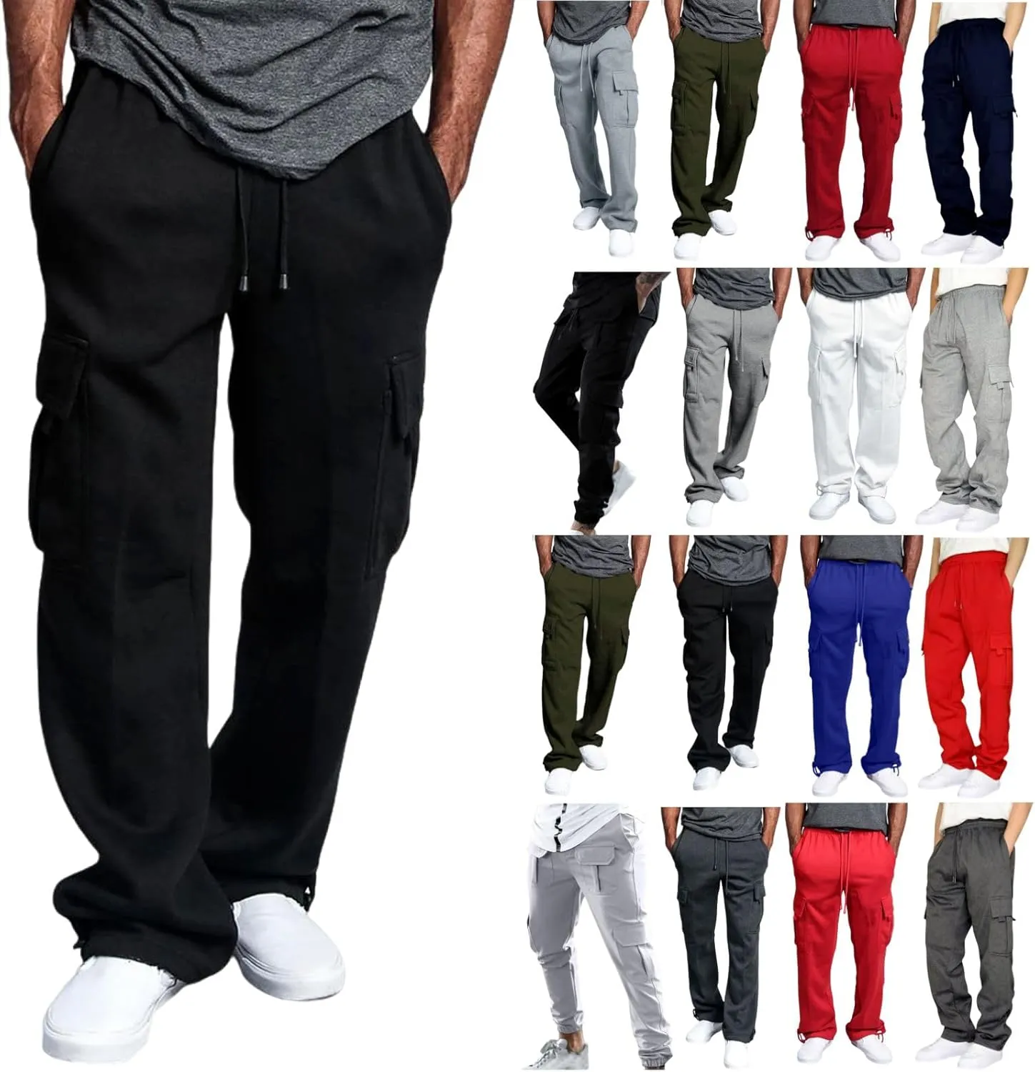Cotton Joggers for Men Casual Drawstring Athletic Jogger Gym Workout Jogging Pants Straight Cargo Pants Sweatpants