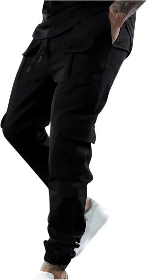 Cotton Joggers for Men Casual Drawstring Athletic Jogger Gym Workout Jogging Pants Straight Cargo Pants Sweatpants