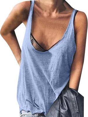 Cotton Linen Cami U Neck Tank Tops for Women Loose Fit Flowy Spaghetti Strap Camisole Summer Casual Sleeveless Shirts
