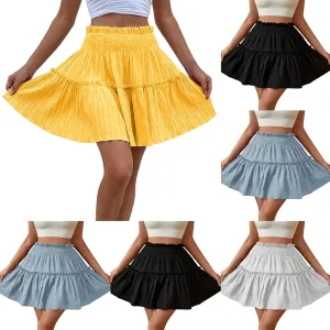 Cotton Linen Short Skirts for Women Pleated Skirts for Women Tiered Skirts Ruffle Pleated High Waisted Mini Skirts