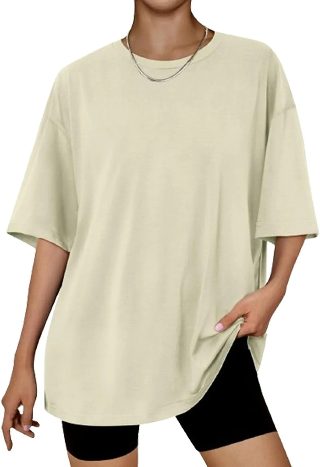 Cotton Summer Tops for Women 2024 Trendy Drop Shoulder Oversized Shirt Short Sleeve Crewneck Blouse Tee Ladies Tshirt